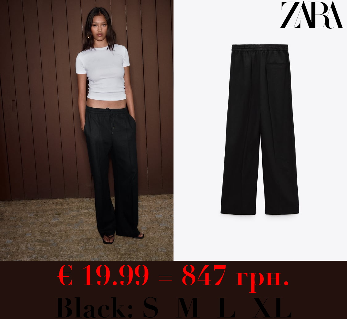 LINEN BLEND STRAIGHT TROUSERS