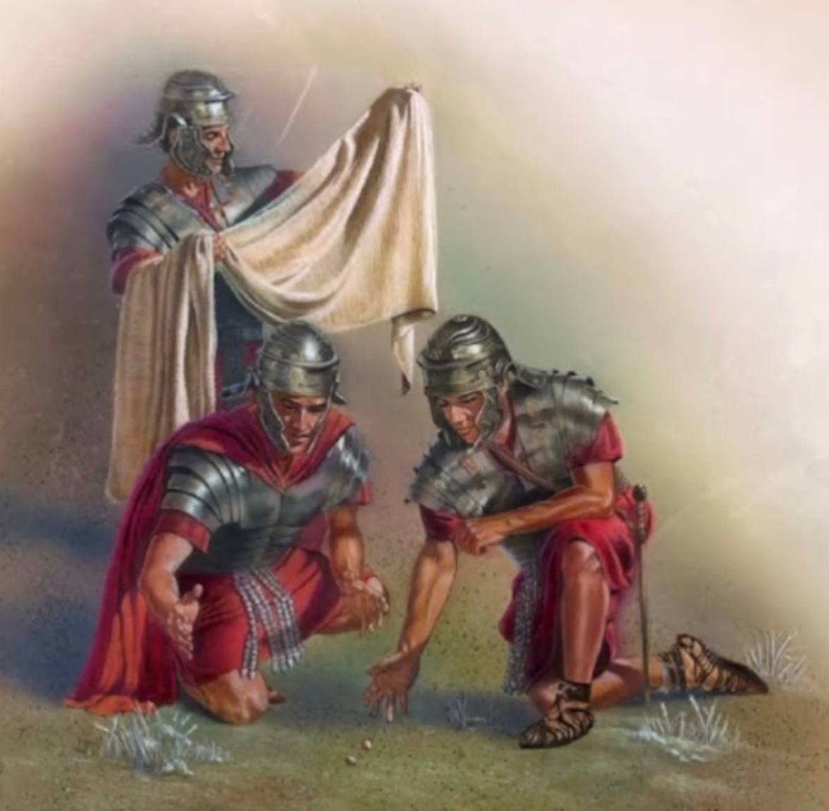 Кинуть жребий. Римские солдаты распинают Иисуса Христа. Римские солдаты распявшие Христа. Римские солдаты насмехаются над Иисусом. Римские воины делят одежды Христа.