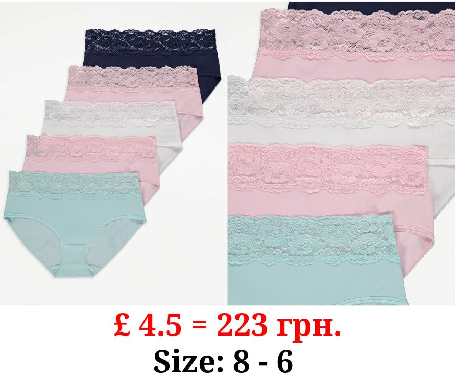 Lace Top Midi Knickers 5 Pack