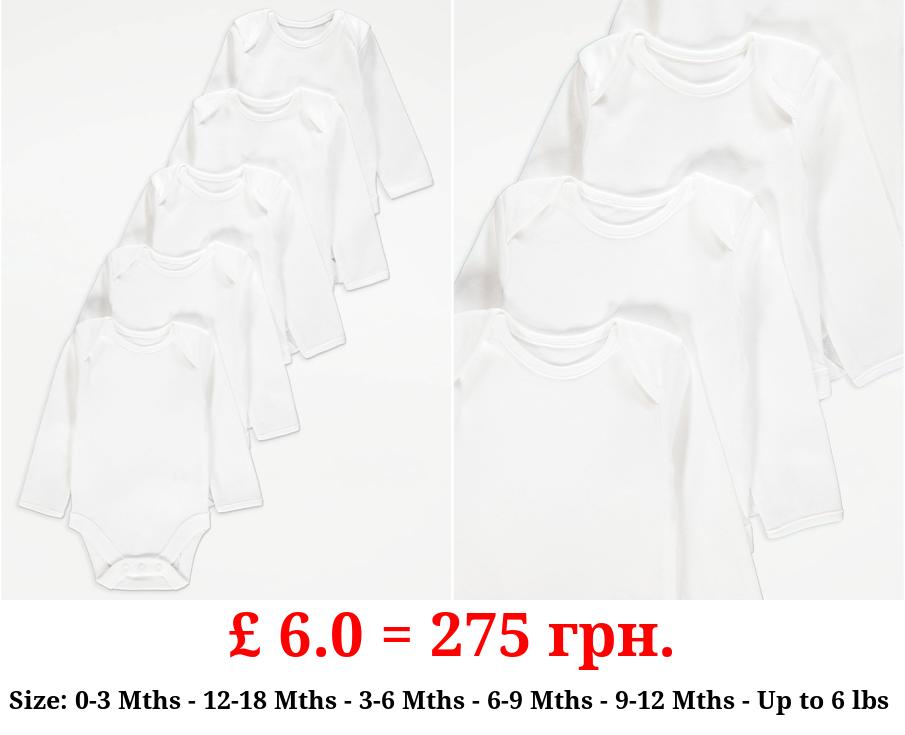 White Long Sleeve Bodysuits 5 Pack
