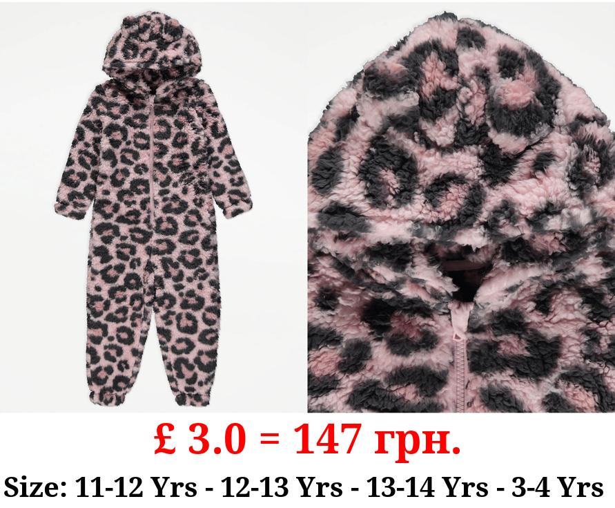 Pink Leopard Fleece Onesie