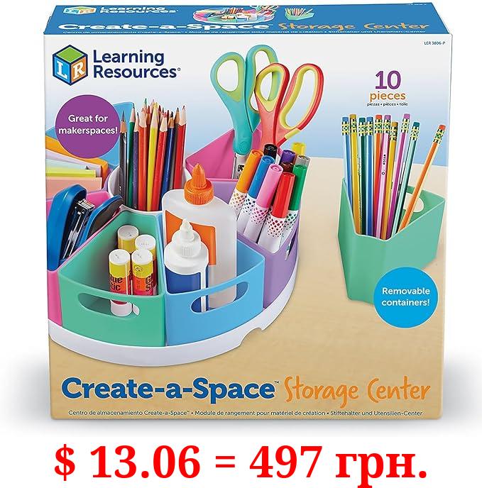 Learning Resources Create-a-Space Storage Center, 10 Piece set - Desk Organizer for Kids, Art Organizer for Kids, Crayon Organizer, Homeschool Organizers and Storage
