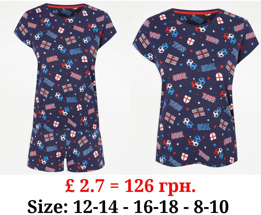 Navy Football Print Matching Family Adults Short Pyjamas