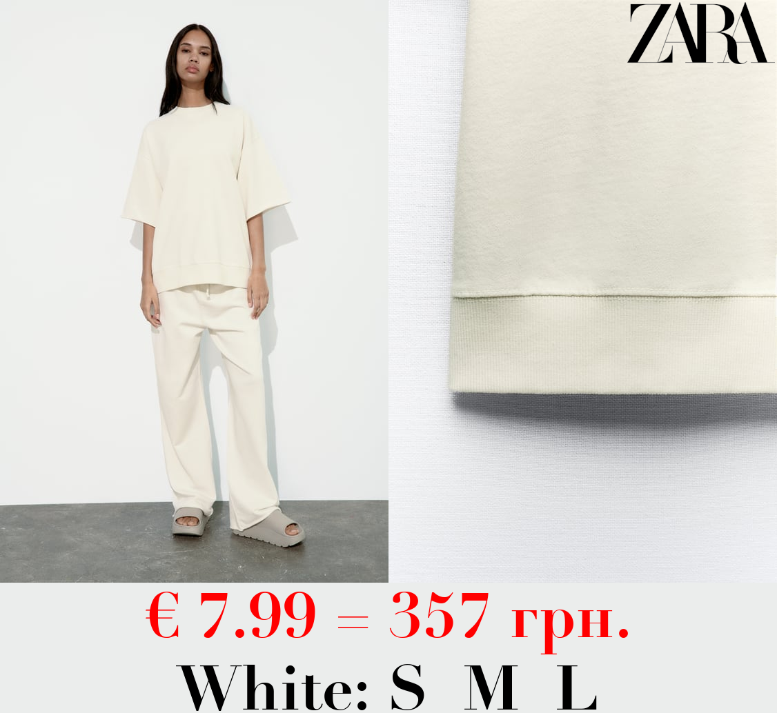 FADED-EFFECT SHORT SLEEVE PLUSH SWEATSHIRT