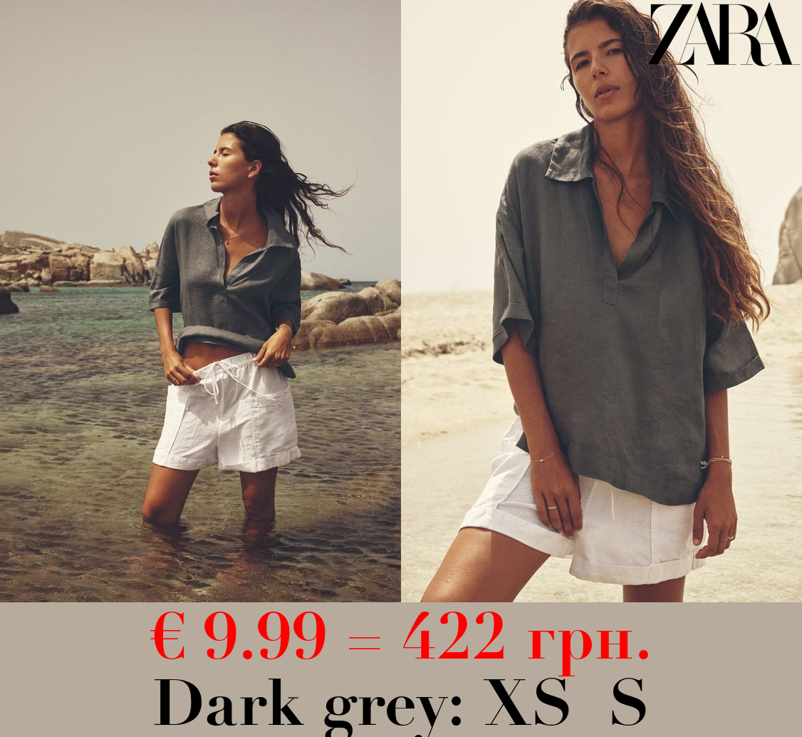 LINEN POLO COLLAR BLOUSE