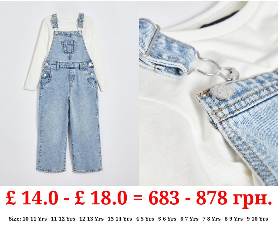 Light Blue Denim Dungarees and Long Sleeve Top Outfit