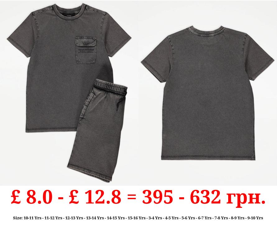Charcoal Wash Pocket T-Shirt and Shorts Outfit