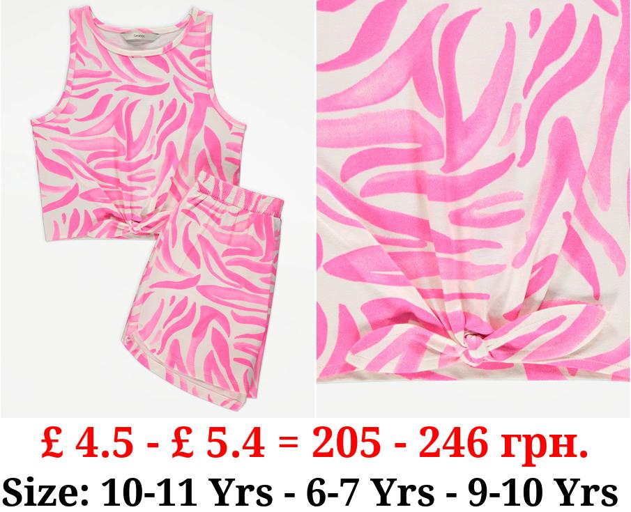 Bright Pink Zebra Knot Front Vest and Shorts Outfit