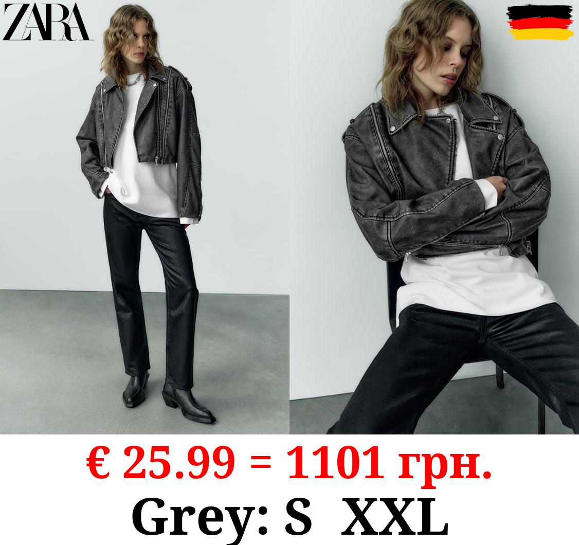 DISTRESSED LEATHER EFFECT BIKER JACKET