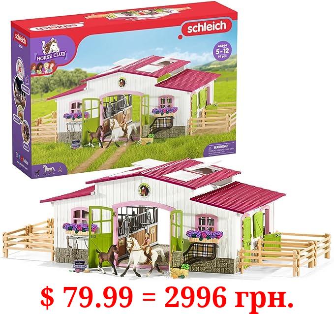 Schleich Horse Club Gifts for Girls and Boys, Riding Center with Rider and Horses, Horse Stable Set with Horse Toys, 97 pieces