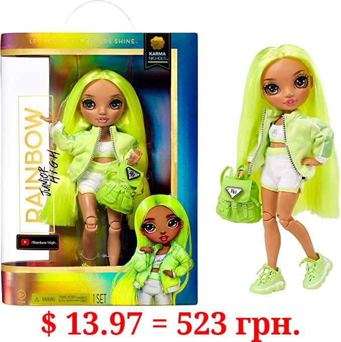 Rainbow High Jr High Series 2 Karma Nichols- 9" NEON Green Posable Fashion Doll with Designer Accessories and Open/Close Backpack. Great Toy Gift for Kids Ages 6-12 Years Old & Collectors