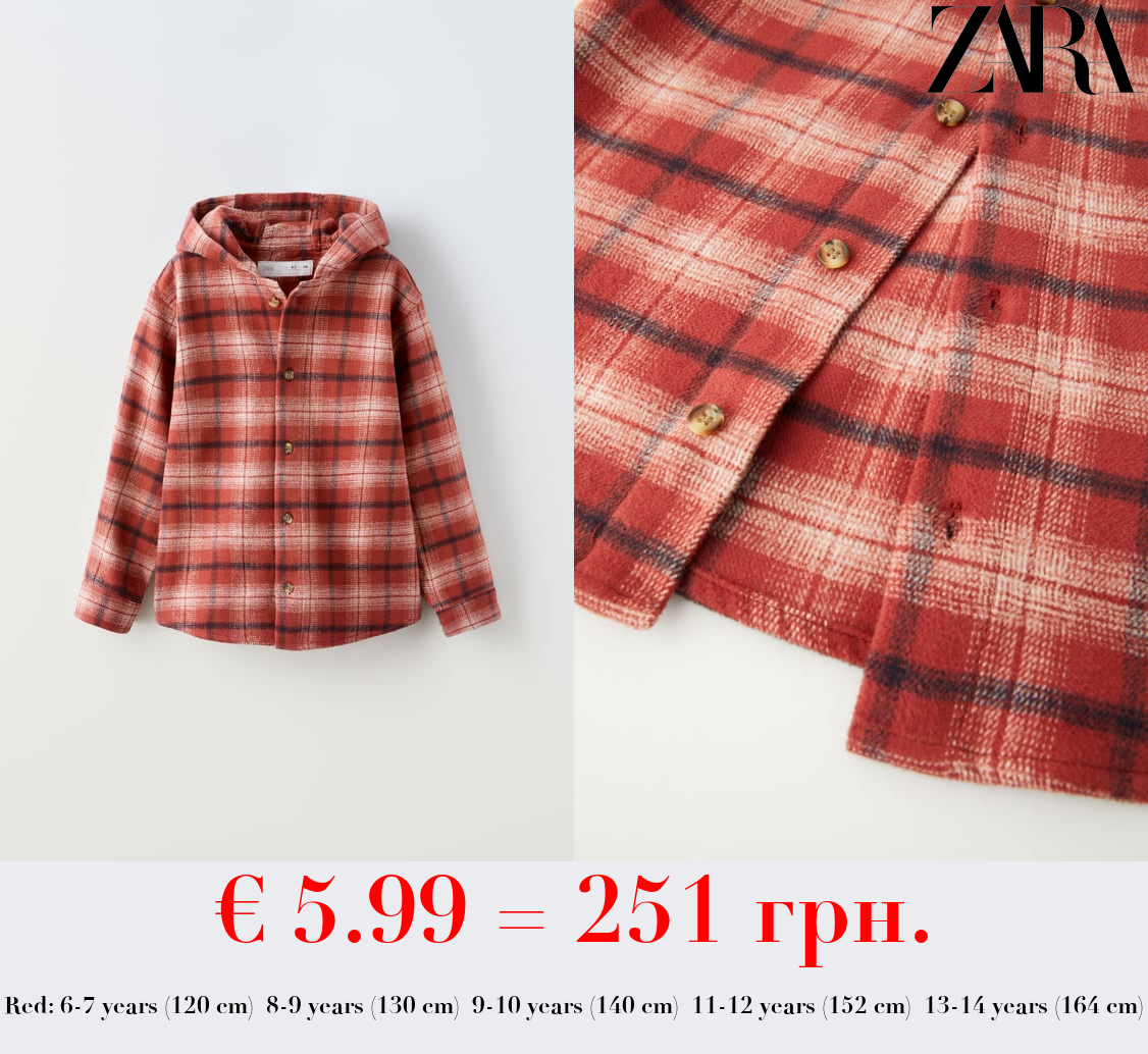 CHECK FLANNEL OVERSHIRT WITH HOOD