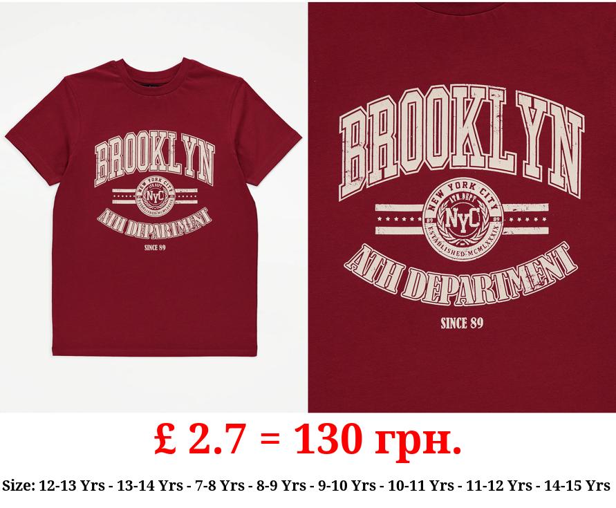 Red Brooklyn Slogan T-Shirt