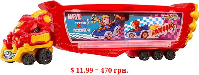 Hot Wheels RacerVerse Marvel Hulkbuster Hauler, Transport & Store Up to 10 Toy Vehicles, Detachable Cab with Flip-Up Helmet & Non-Removable Figure