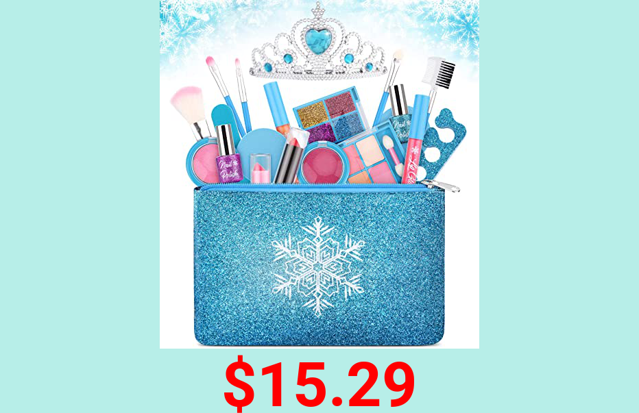 Kids Makeup Kit for Girls, Washable Real Makeup Set for Little Girls, Princess Frozen Toys for Girls Toys for 4 5 6 7 8 Year Old, Kids Play Makeup Starter Kit Cosmetic Beauty Set Frozen Makeup Set