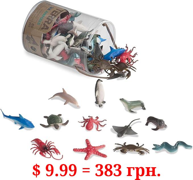 Terra by Battat - 60 Pcs Ocean Animal Figurines - Plastic Mini Sea Animal Toys - Sharks, Dolphins, Penguins, Turtles, Crabs, Starfish & More for Kids and Toddlers 3 Years +
