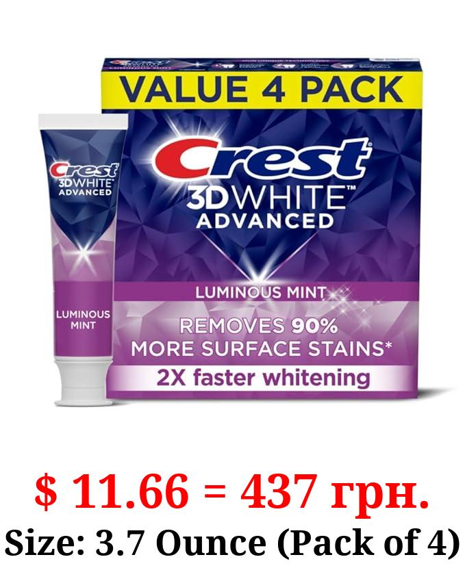 Crest 3D White Toothpaste, Advanced Luminous Mint, Teeth Whitening Toothpaste, 3.7 Oz (Pack of 4)