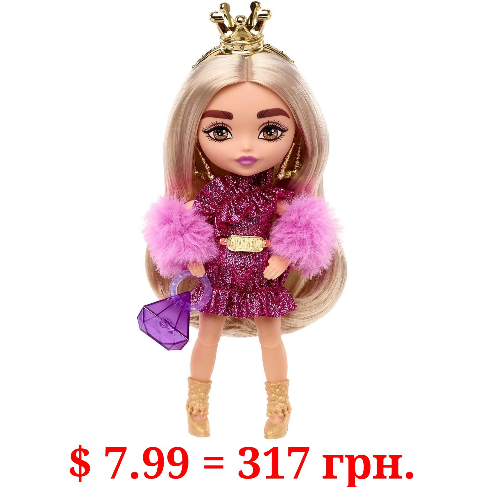 Barbie Extra Minis Doll & Accessories with Blonde Hair, Toy Pieces Include Shimmery Dress & Furry Shrug
