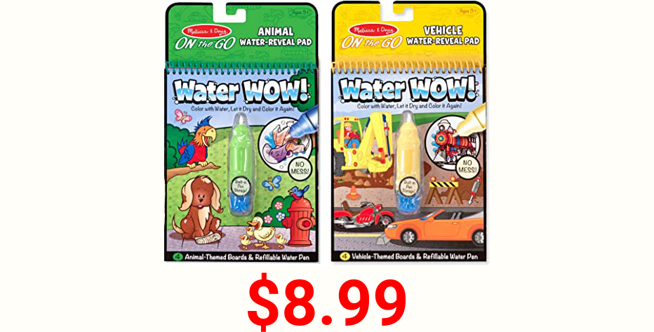 Melissa & Doug On the Go Water Wow! Reusable Water-Reveal Activity Pads, 2-pk, Vehicles, Animals