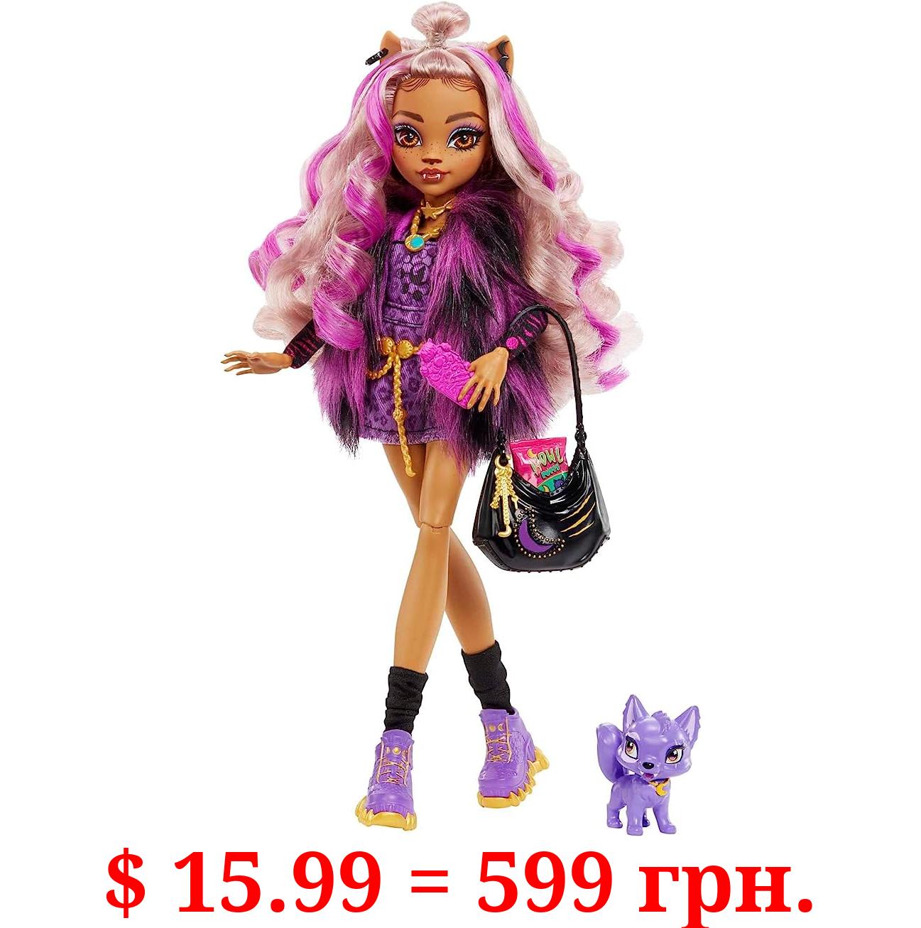 Monster High Clawdeen Wolf Fashion Doll with Purple Streaked Hair, Signature Look, Accessories & Pet Dog Medium