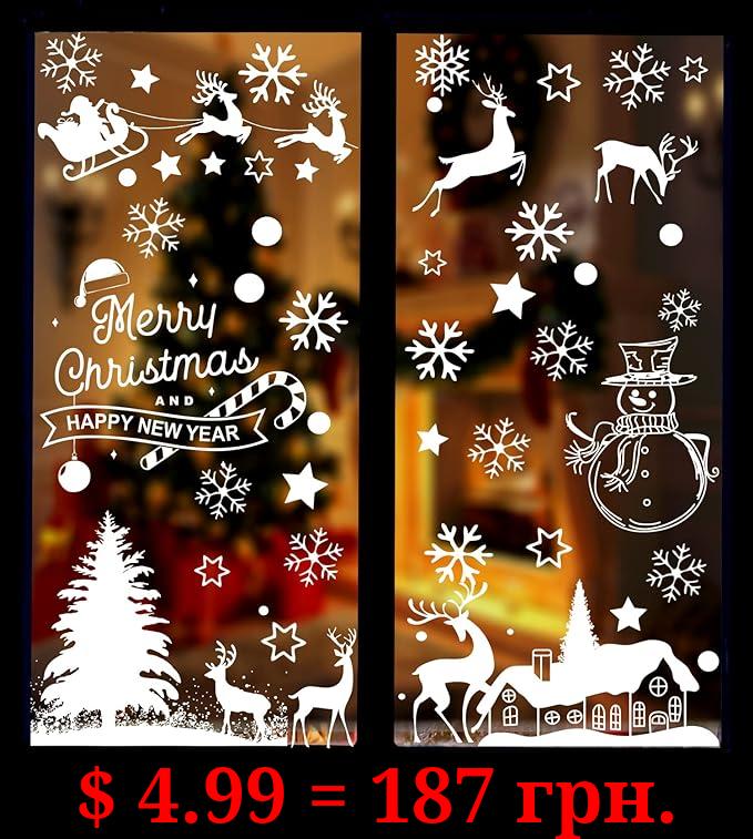 GRACCEE 9 Sheets Christmas Window Clings,Christmas Tree Snowman Snowflakes Reindeer Window Decals for Winter Glass Christmas Window Decoration