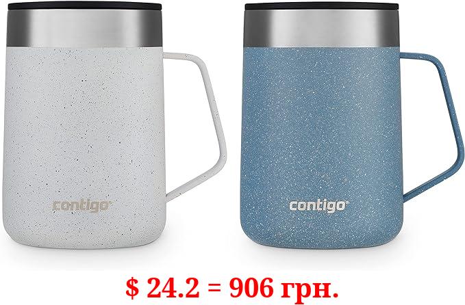 Contigo Streeterville Stainless Steel Travel Mug with Splash-Proof Lid, 14oz Vacuum-Insulated Coffee Mug with Handle & Grip Base to Prevent Slipping, Dishwasher Safe, Salt & Dark Ice