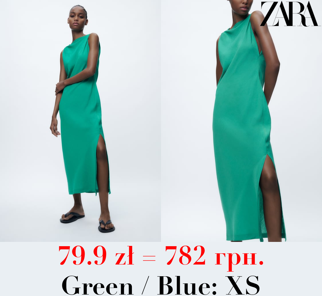 GATHERED LINEN BLEND DRESS