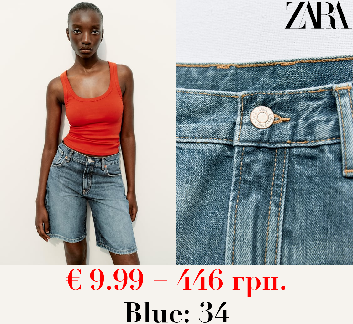 DENIM TRF LOW-RISE BERMUDA SHORTS WITH TAB