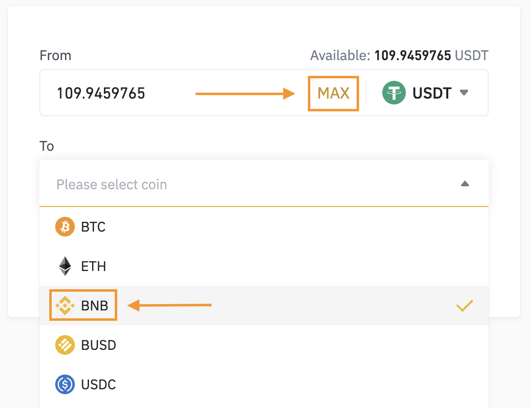 Filling up wallet with BNB (BEP20) and USDT (BEP20 ...
