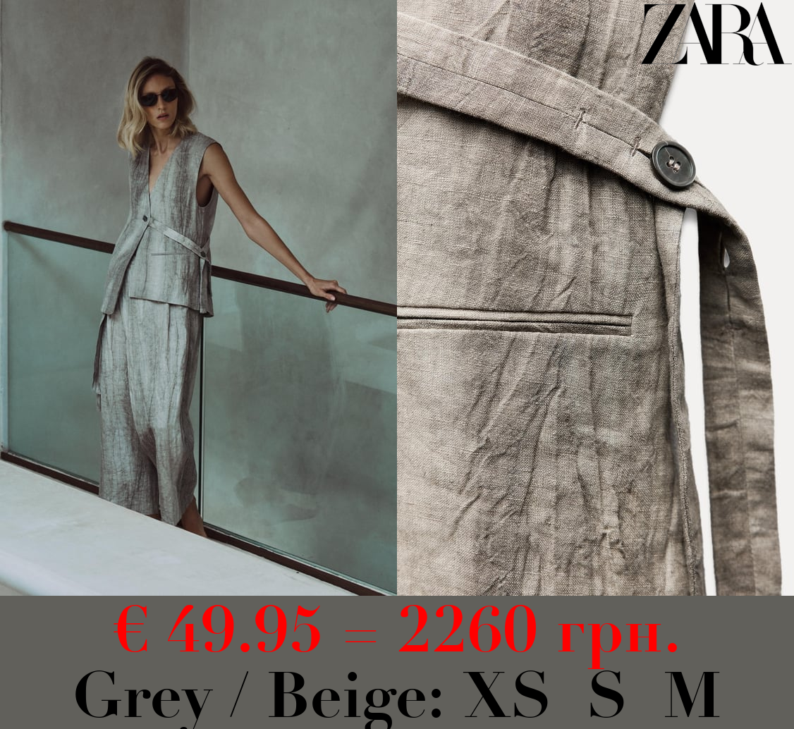 ZW COLLECTION 100% LINEN ASYMMETRIC WAISTCOAT