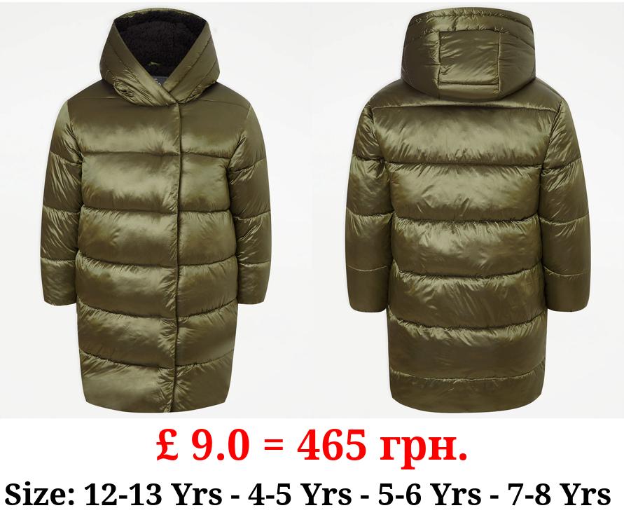 Green Shiny Longline Padded Coat