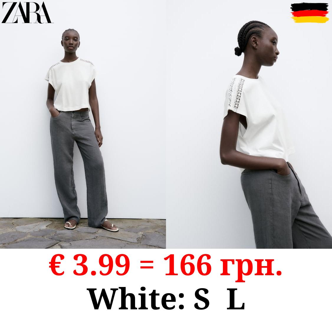 CONTRAST EMBELLISHED TRIM T-SHIRT