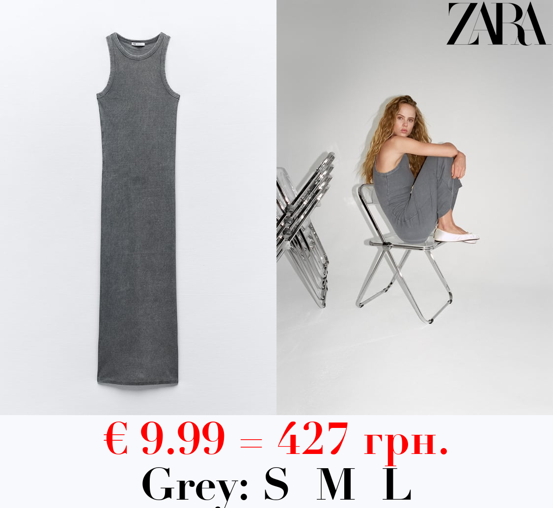 WASHED-EFFECT RIBBED FITTED DRESS