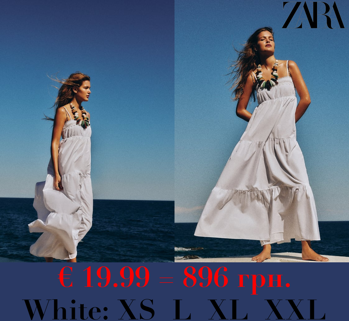 CONTRAST POPLIN TIERED MIDI DRESS