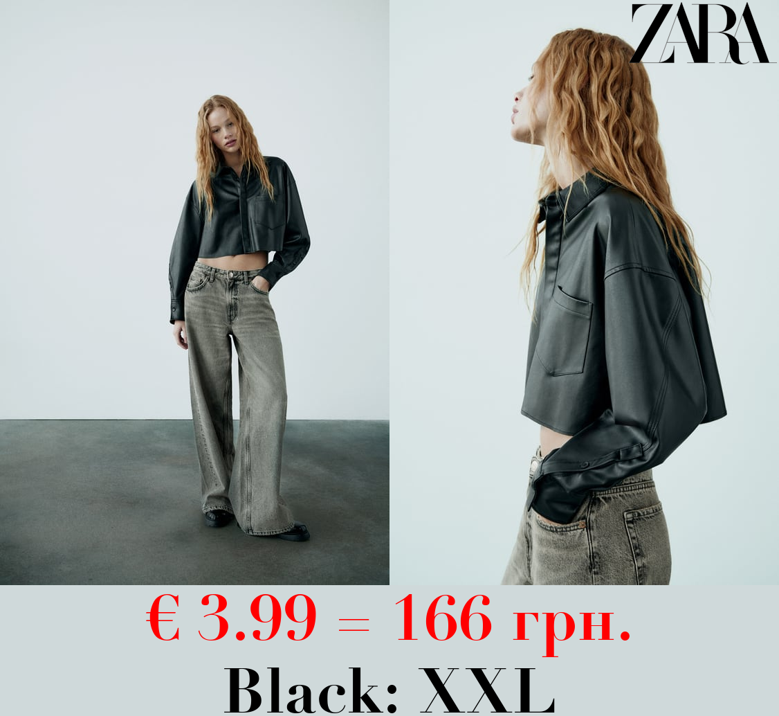 LEATHER EFFECT CROPPED SHIRT