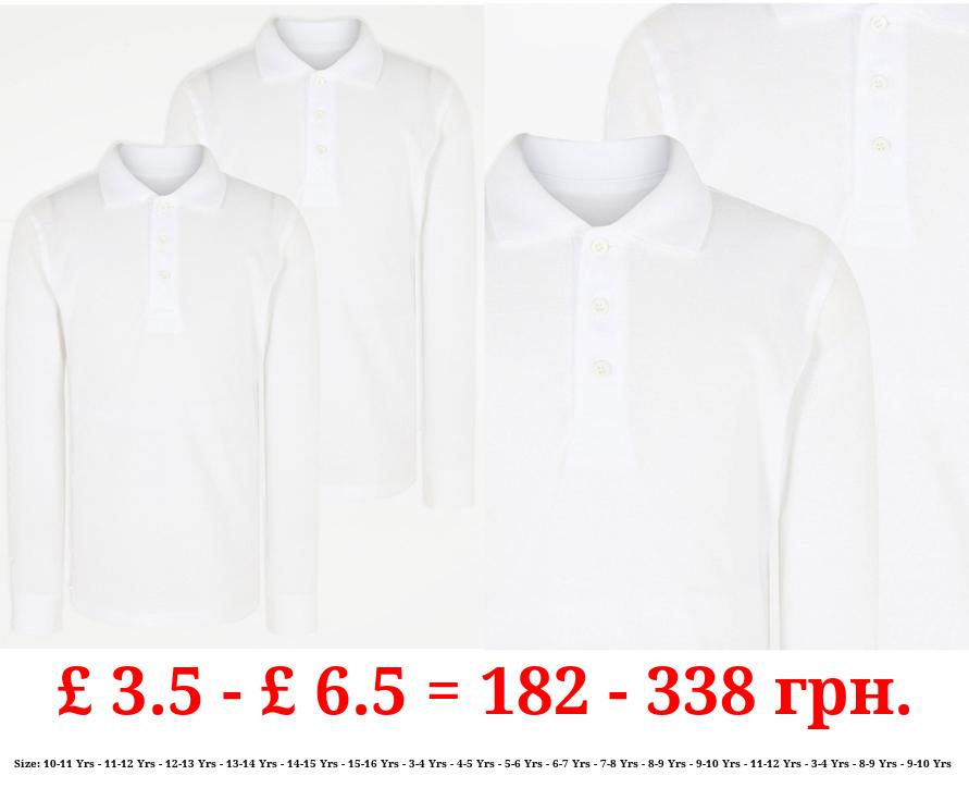 White Regular Fit Long Sleeve School Polo Shirts 2 Pack
