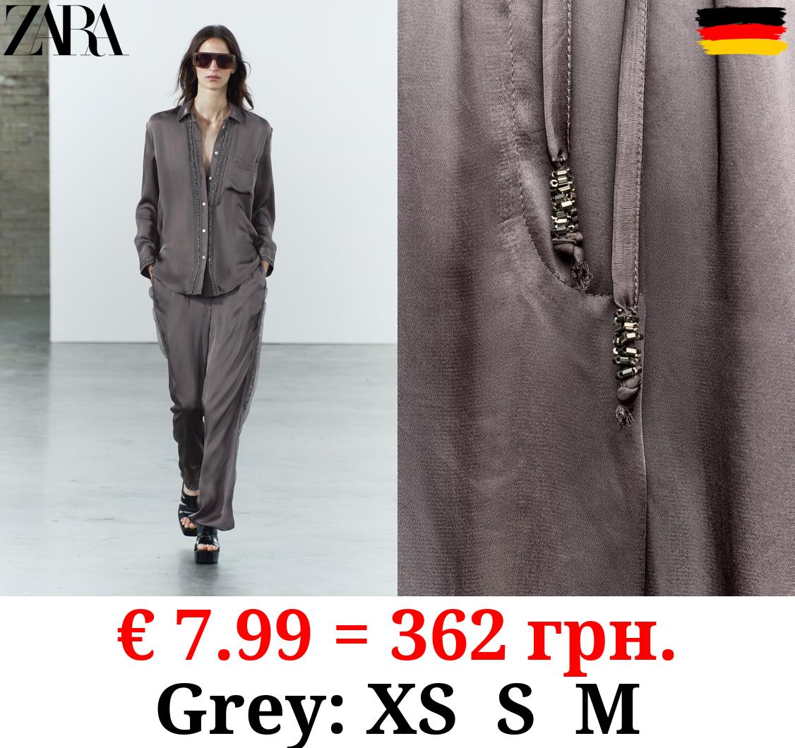 ZW COLLECTION EMBROIDERED SATIN TROUSERS