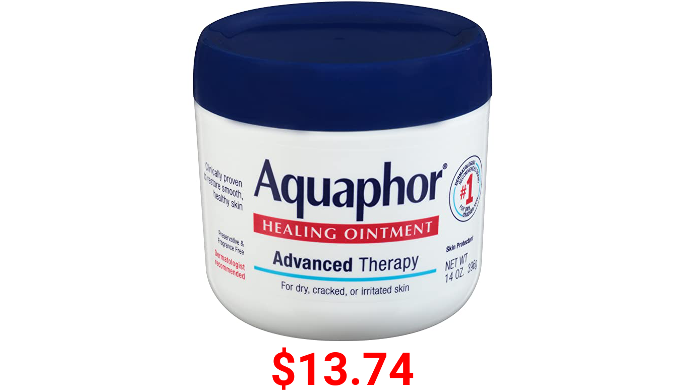 Aquaphor Healing Ointment Moisturizing Skin Protectant for Dry Cracked Hands Heels and Elbows Use After Hand Washing Oz Jar, bA, Fragrance Free, 14 Ounce
