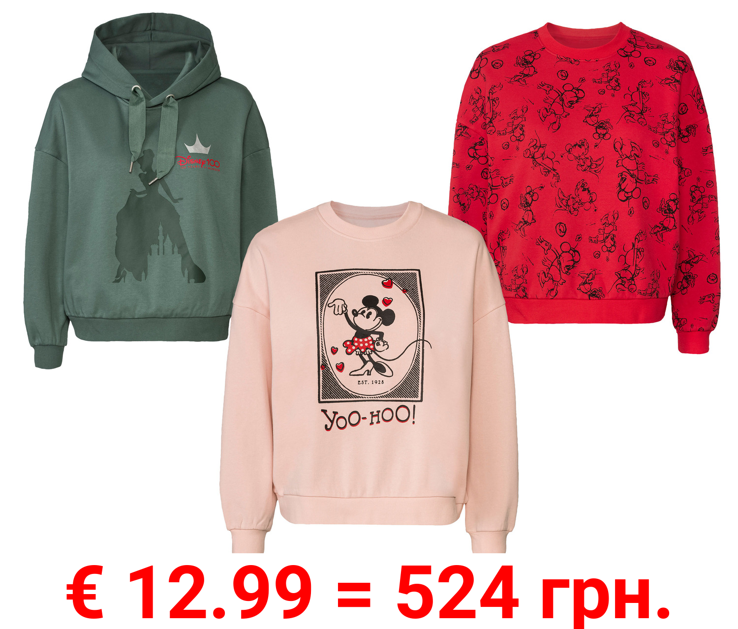 Damen Sweatpullover, mit Disney-Motiv, mit Baumwolle