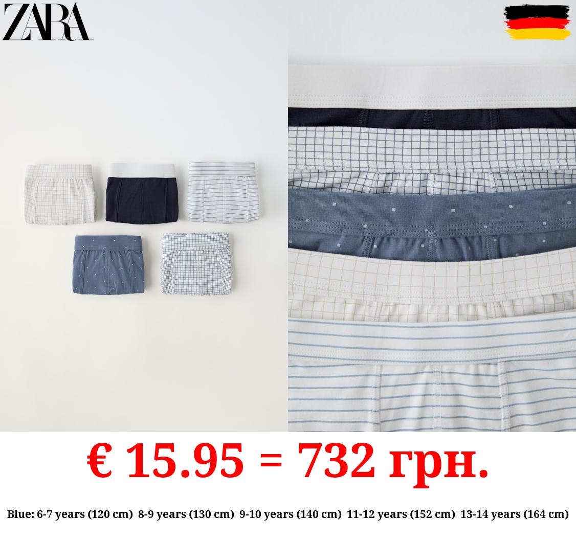 6-14 YEARS/ PACK OF FIVE CHECKED AND STRIPED BOXERS