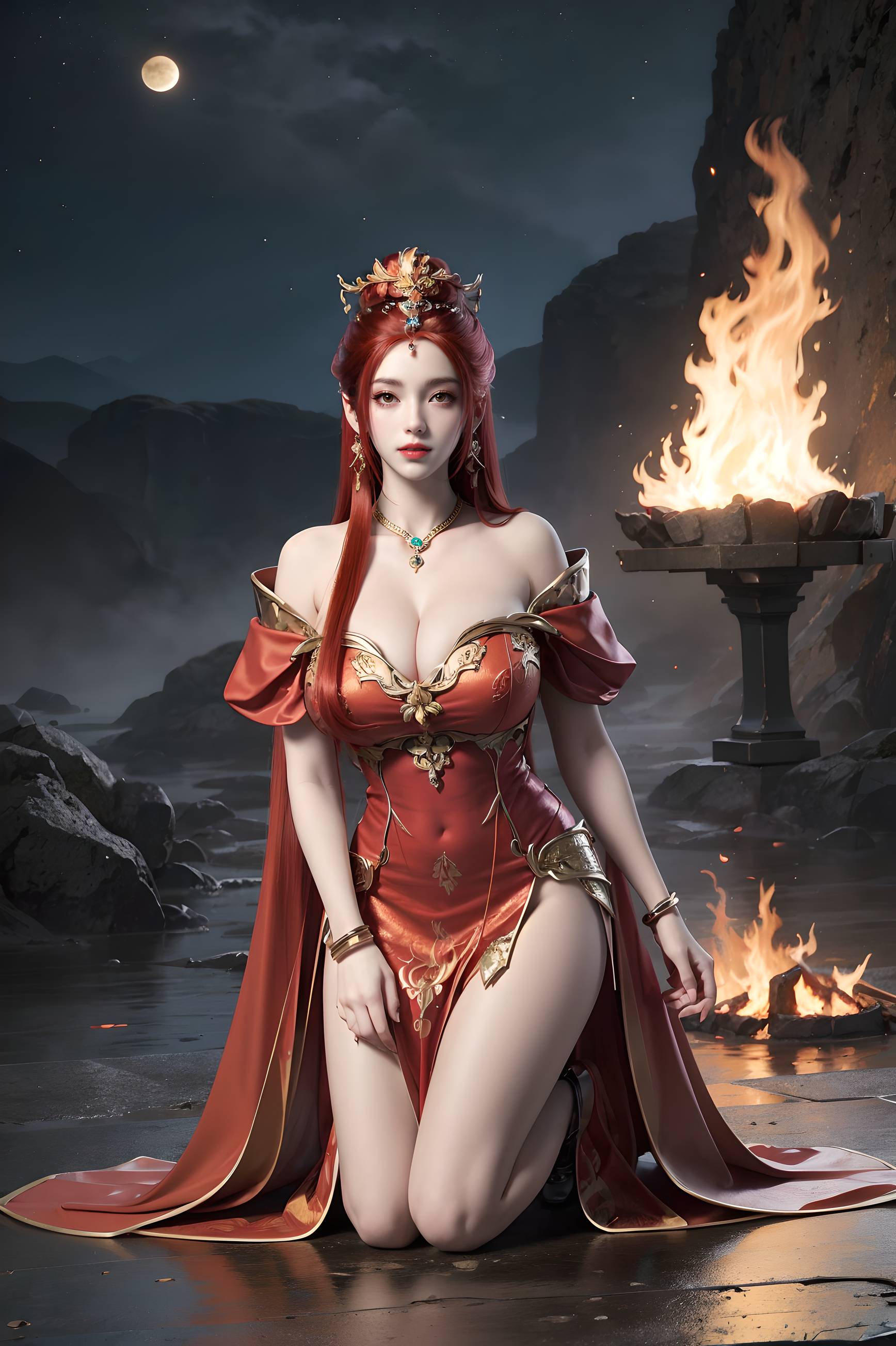 图片[21]-完美世界-曼珠沙华 户外红色礼服-六色网