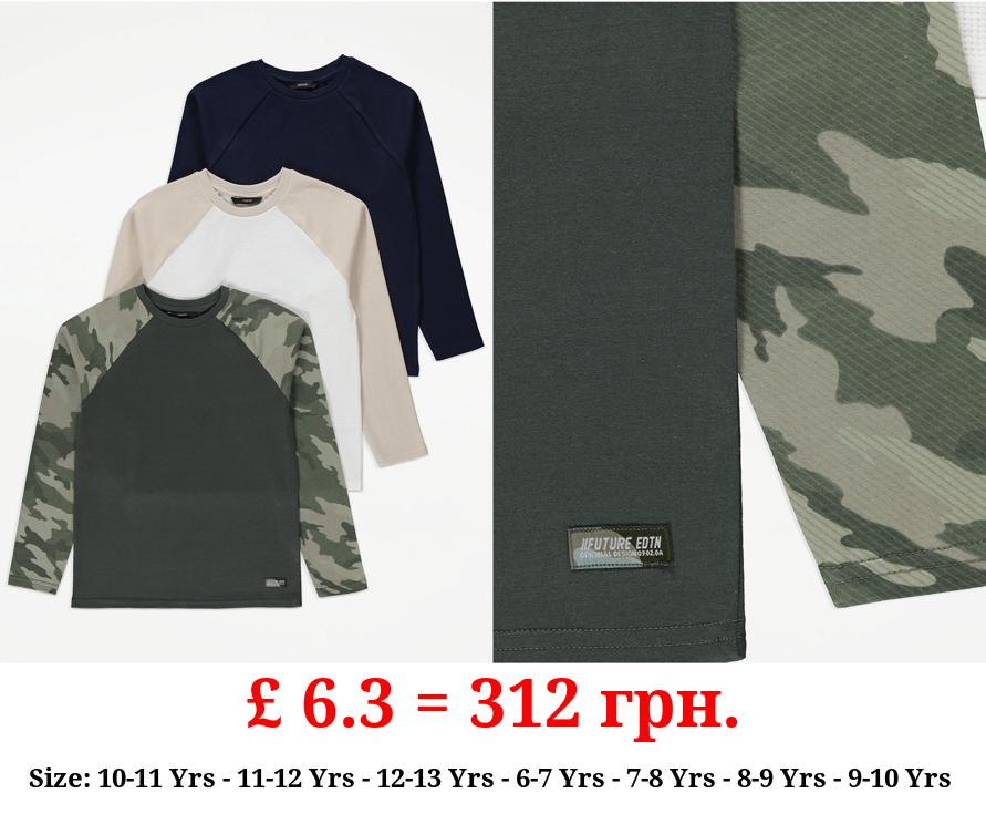 Textured Long Raglan Sleeve Tops 3 Pack