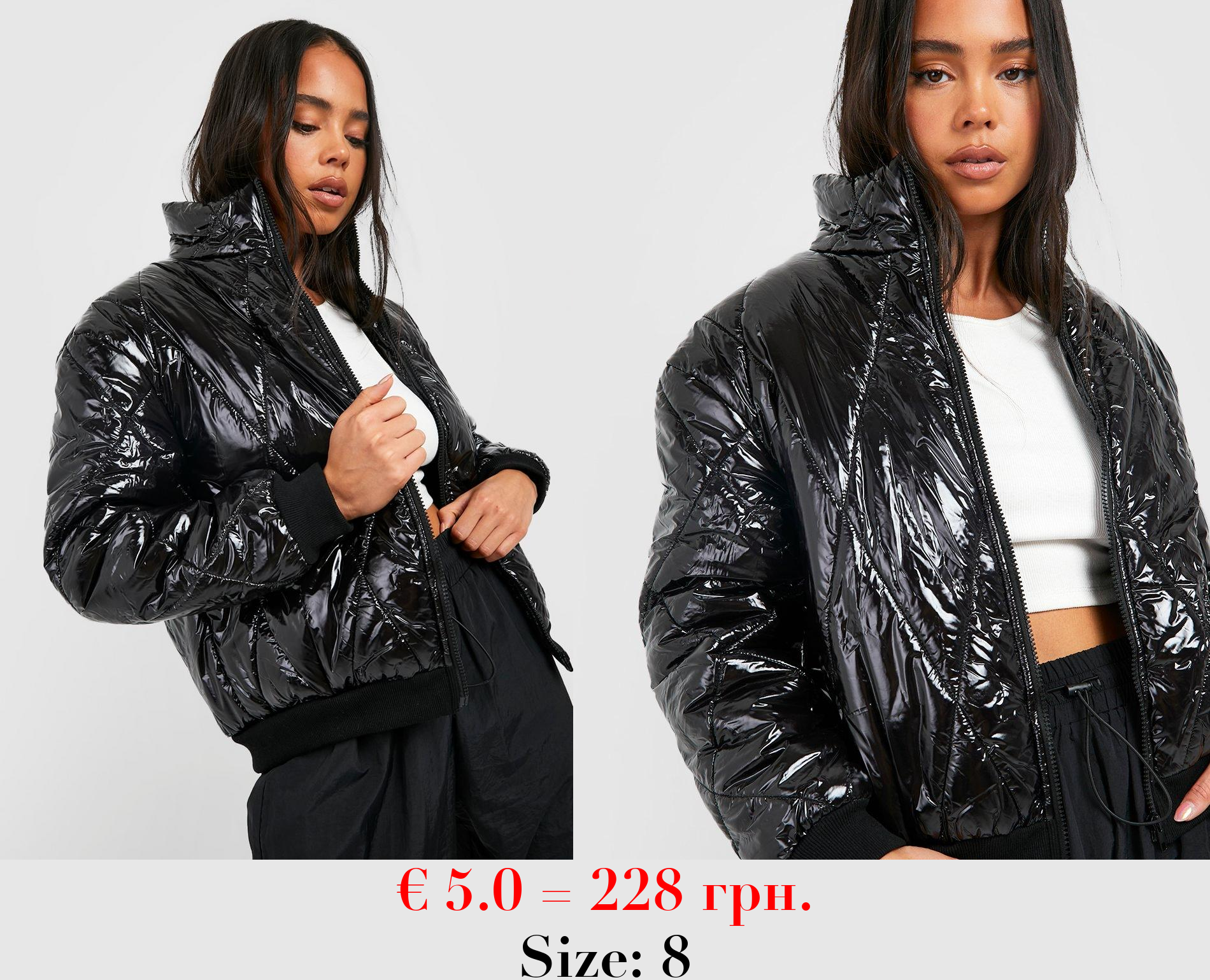 Petite High Shine High Neck Crop Puffer Coat