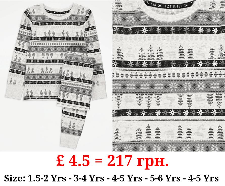 Fairisle Long Sleeve Matching Kids Christmas Pyjamas