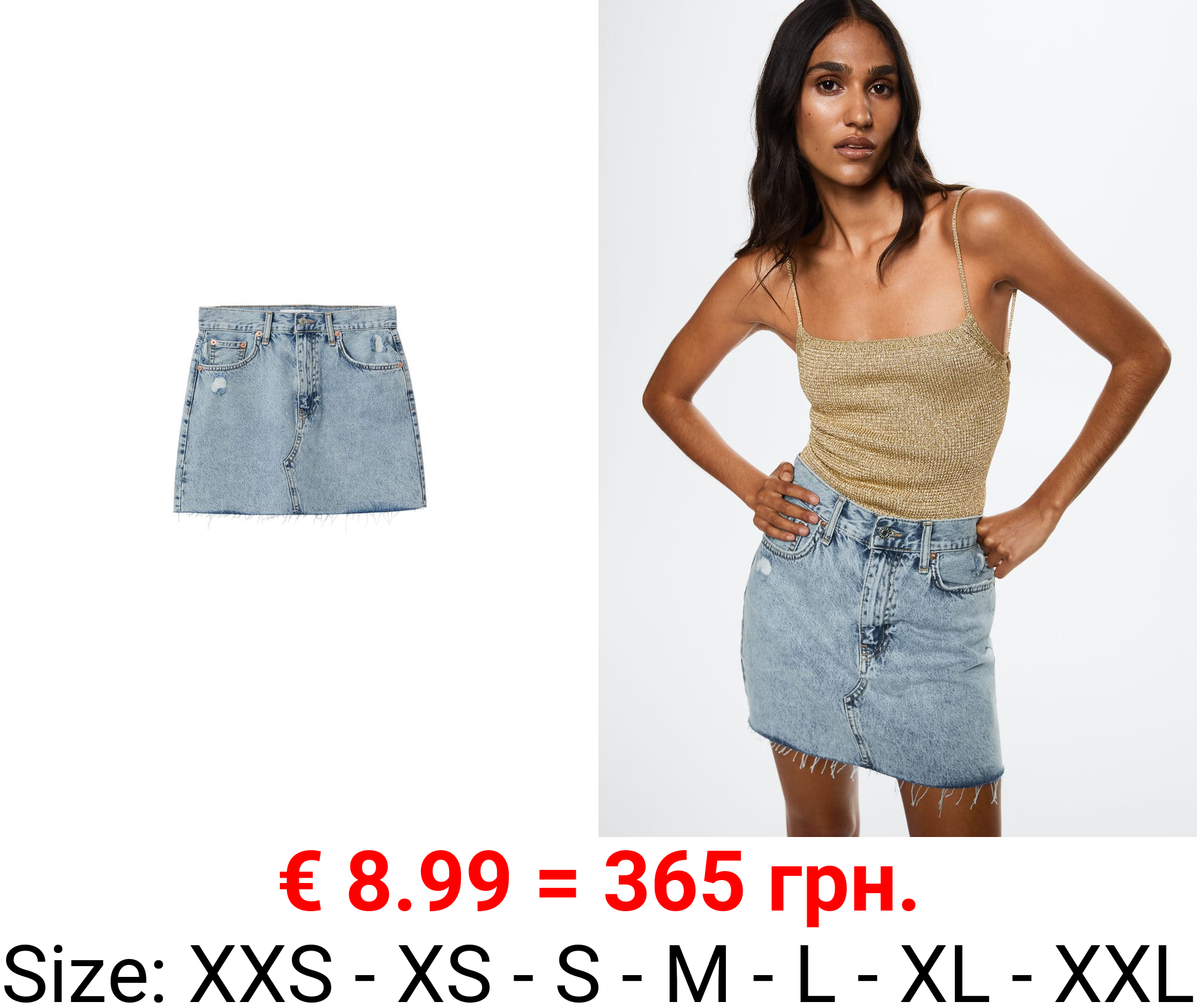 minifalda vaquera bajo deshilachado