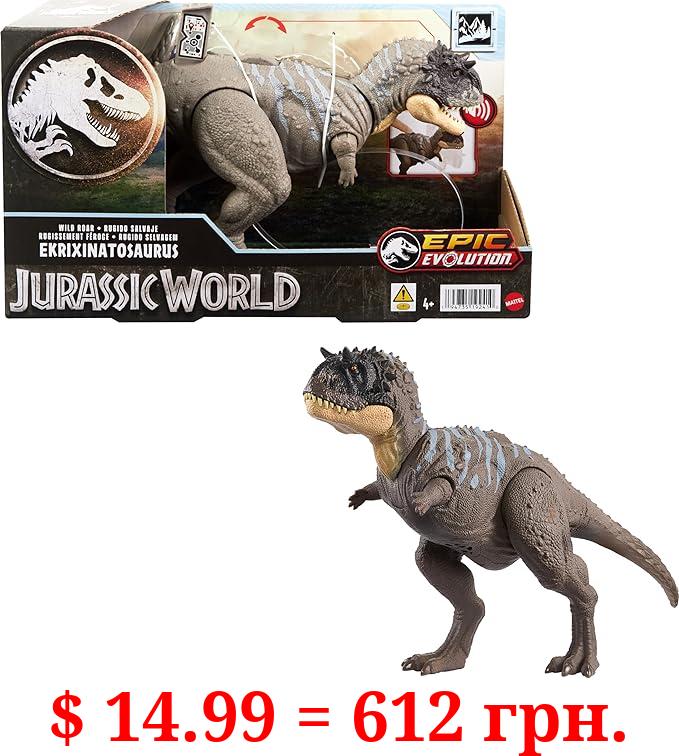 Jurassic World Wild Roar Ekrixinatosaurus Dinosaur Figure with Continuing Roar Sound & Attack Action, Posable Physical Toy & Digital Play