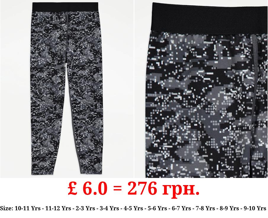 Grey Grid Print Base Layer Thermal Leggings