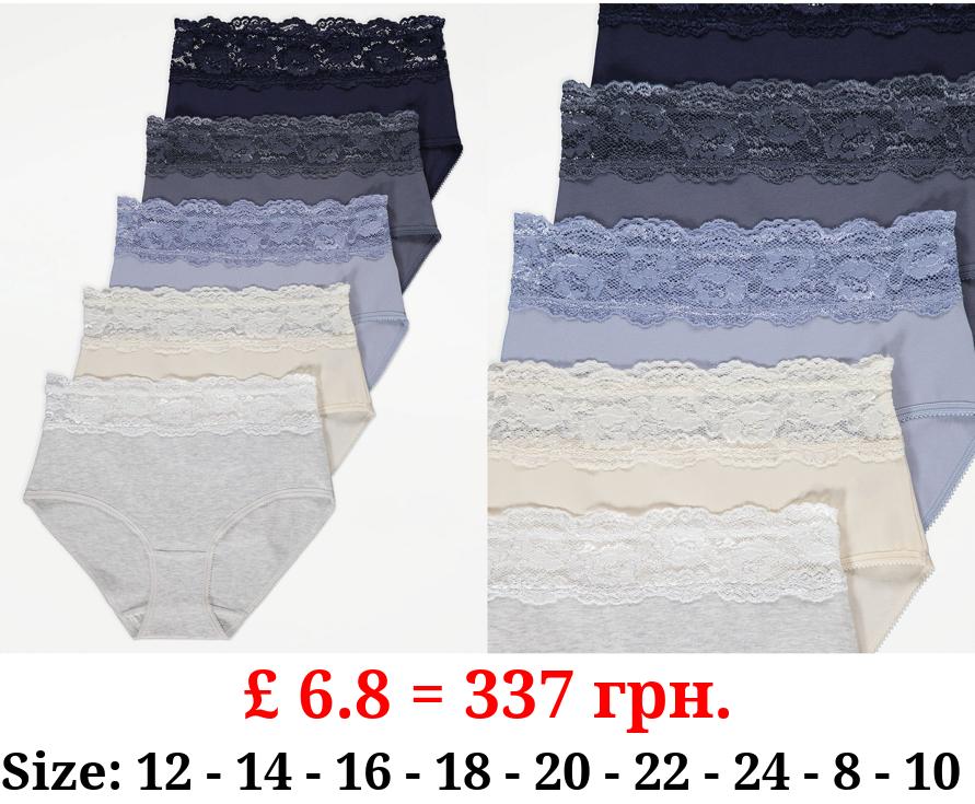 Blue Lace Top Full Briefs 5 Pack