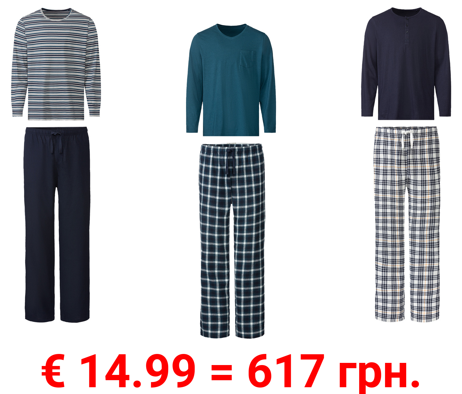 LIVERGY® Herren Pyjama, lang, mit seitlichen Eingrifftaschen