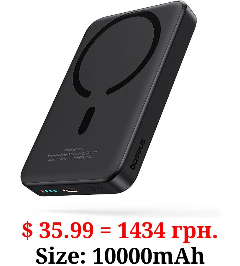 Baseus for MagSafe Portable Charger, 10000mAh Wireless Magnetic Power Bank with Type-C Cable 20W PD Charging, Slim Phone Battery Pack for iPhone 15/15 Pro/15 Pro Max, iPhone 14/13/12 Series -(Black)